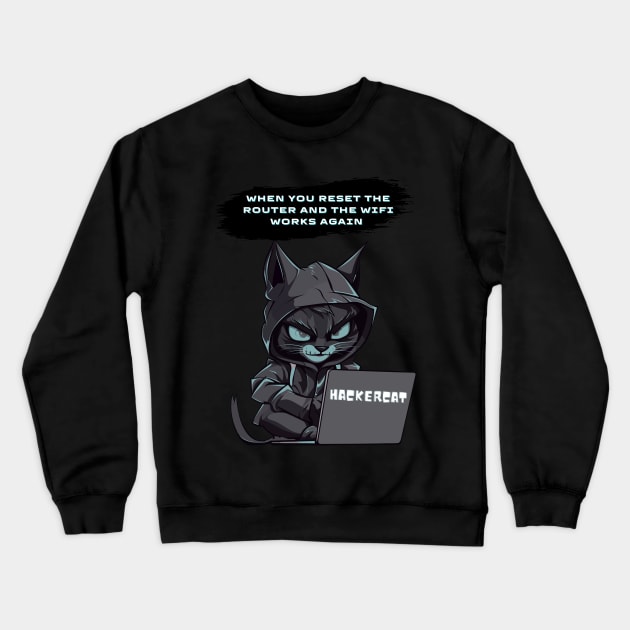 Funny hacker cat Crewneck Sweatshirt by Stoiceveryday